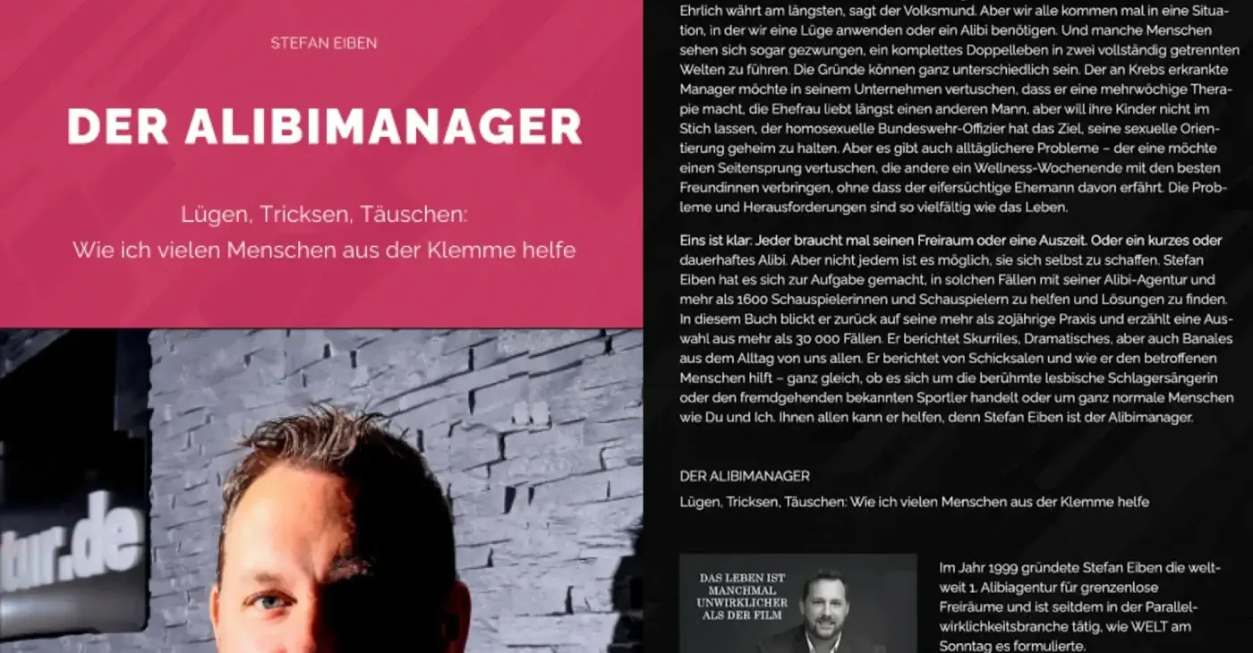 Buch der Alibimanager, von Stefan Eiben, dem Alibi-Profi.