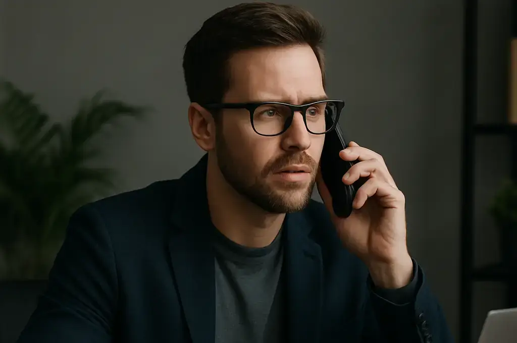 Ein gefakter Lügendetektortest wird bei der Alibiagentur von einem Kunden telefonisch gebucht.